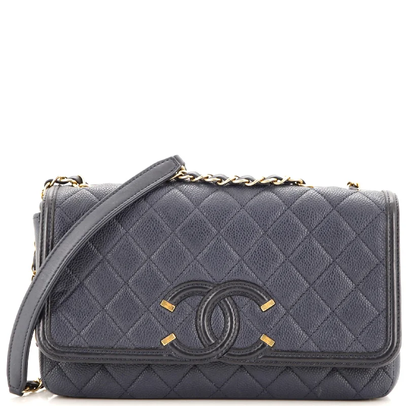 Filigree Flap Bag Quilted Caviar Medium