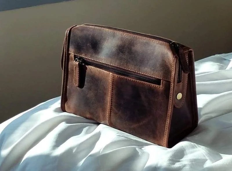 The Ultimate Men's Leather Toiletry Bag: a Modern Take on the Classic Leather Dopp Kit Mens, Genuine Brown Oiled Toiletries Bag Mens - Bayfield Bags