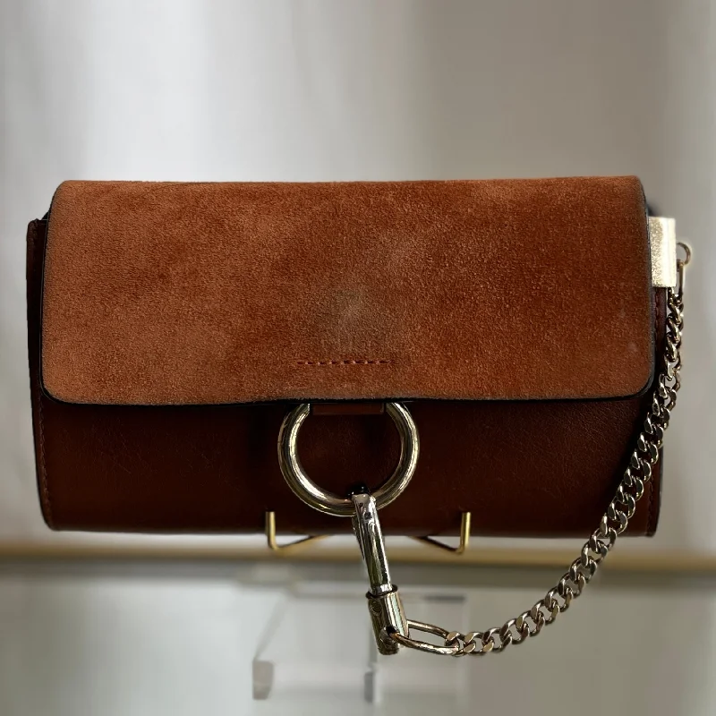 CHLOE Brown Calfskin and Suede Leather Faye Small Crossbody