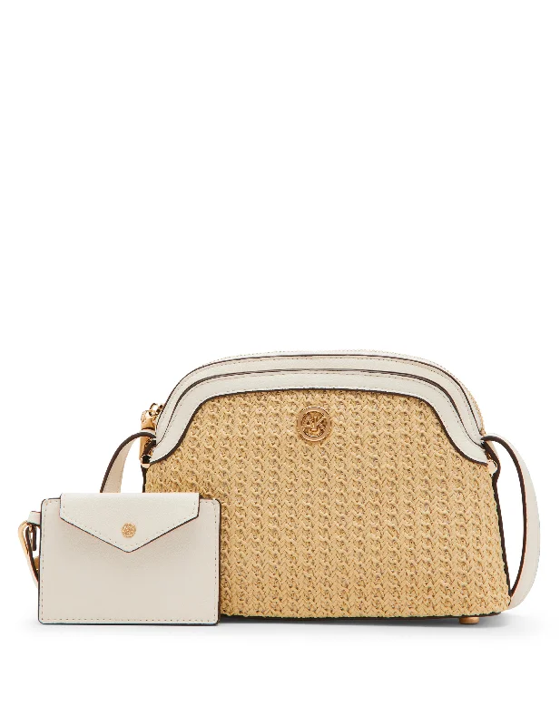 Texturized Straw Dome Crossbody With Card Case