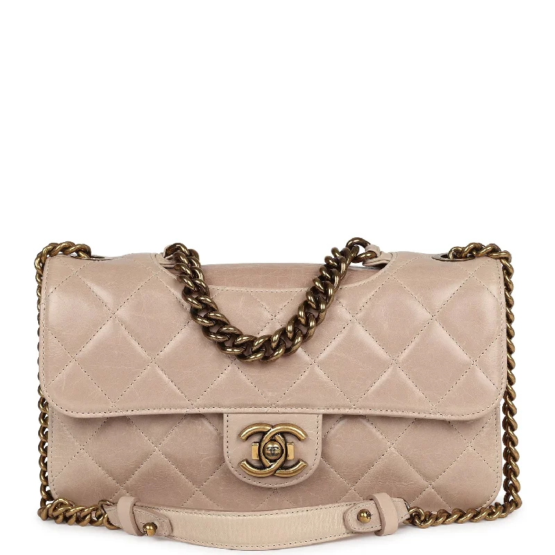 Pre-owned Chanel Perfect Edge Flap Bag Beige Aged Calfskin Antique Gold Hardware