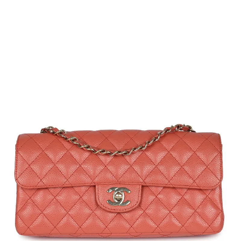 Pre-owned Chanel Classic East West Single Flap Coral Caviar Light Gold Hardware