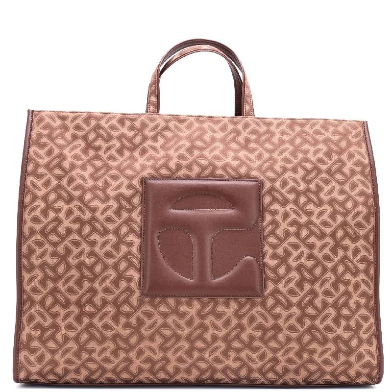 Shopping Tote Monogram Jacquard with Faux Leather Large