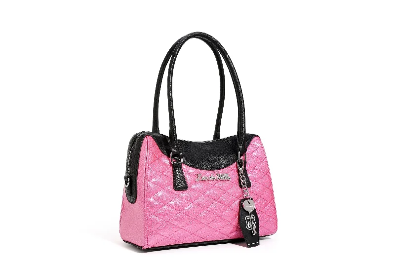 Black and Winkle Pink Sparkle Route 66 Tote