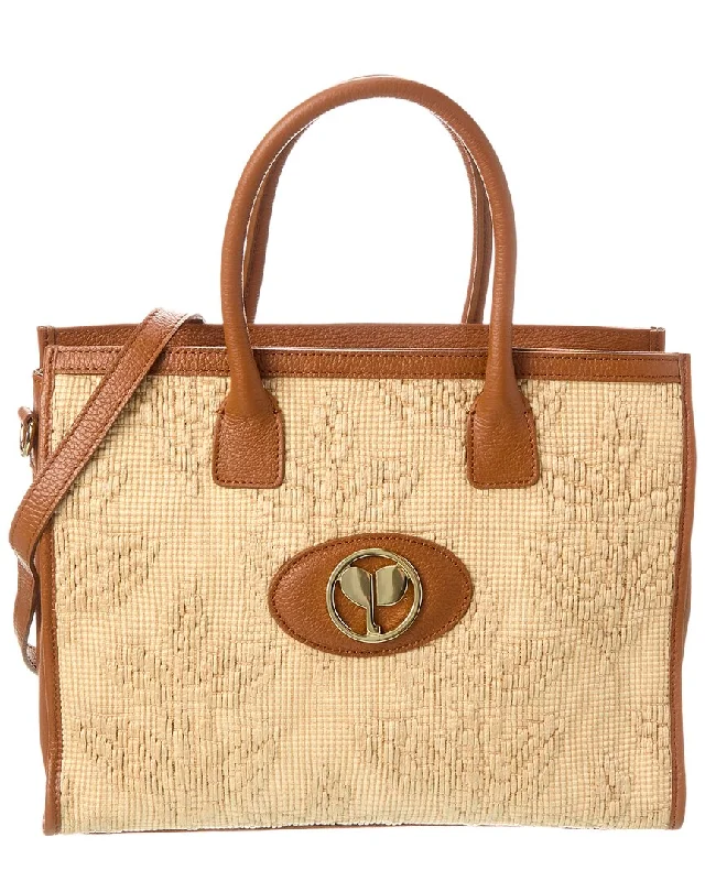 Persaman New York Jules Raffia & Leather Tote