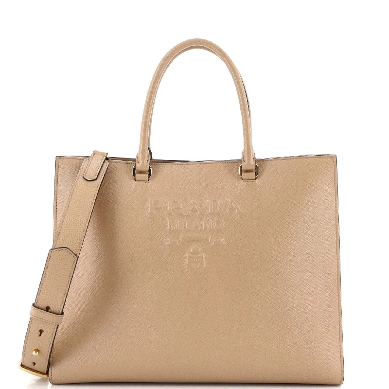 Lux Embossed Logo Tote Saffiano Leather Large