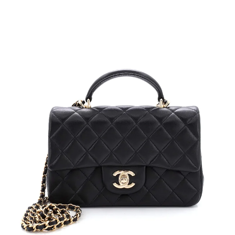 Classic Single Flap Top Handle Bag Quilted Lambskin Mini