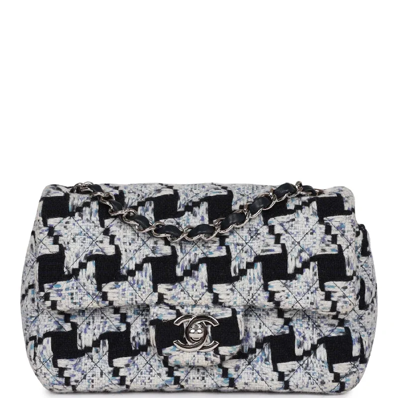 Pre-owned Chanel Mini Rectangular Flap Bag Blue Tweed Silver Hardware