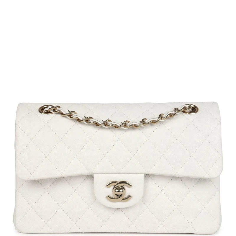 Chanel Small Classic Double Flap White Caviar Light Gold Hardware