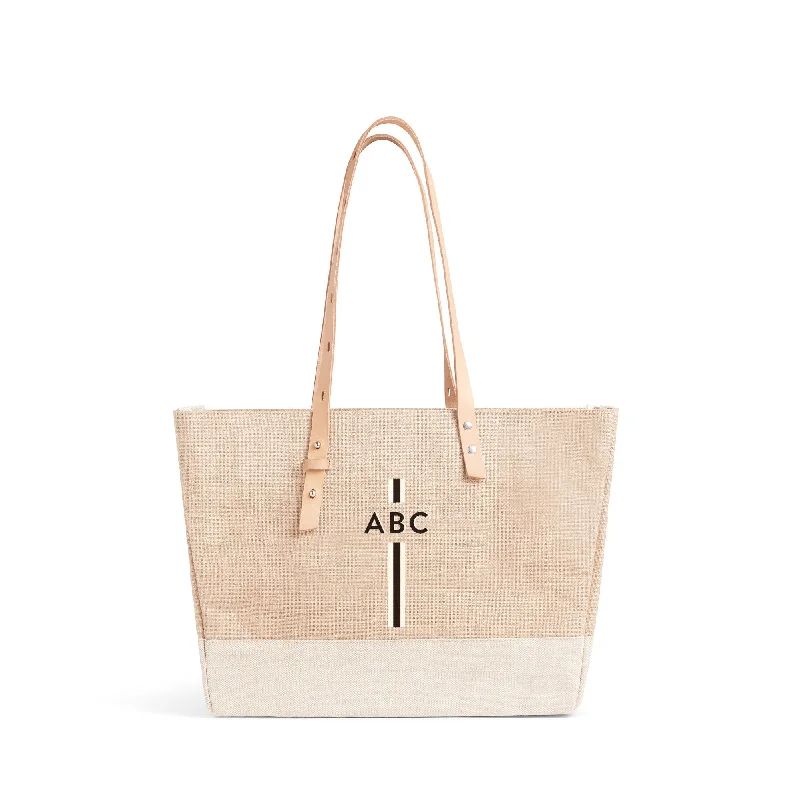 Shoulder Market Bag in Natural with Monogram