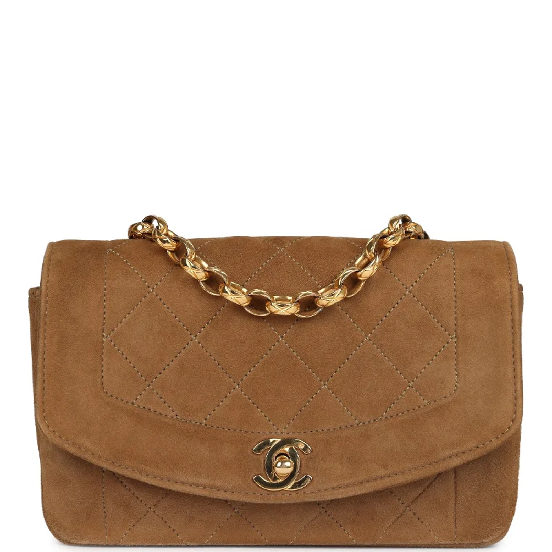 Vintage Chanel Mini Diana Flap Bag Brown Suede Gold Hardware