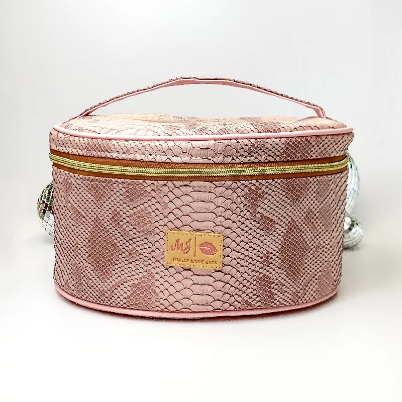 Makeup Junkie | Large Copperazzi Train Case in Dusty Pink Snake Print