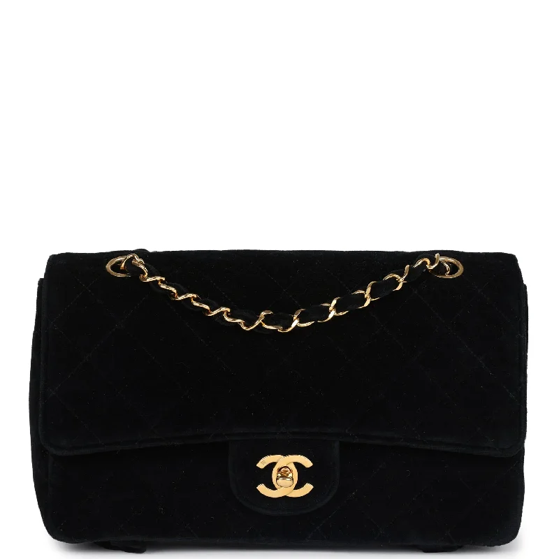 Vintage Chanel Medium Single Flap Bag with Magazine Holder Black Velvet Gold Hardware