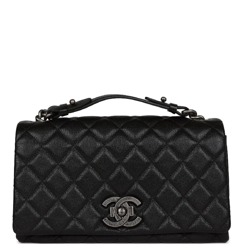 Chanel City Rock Medium Flap Black Goatskin Ruthenium Hardware