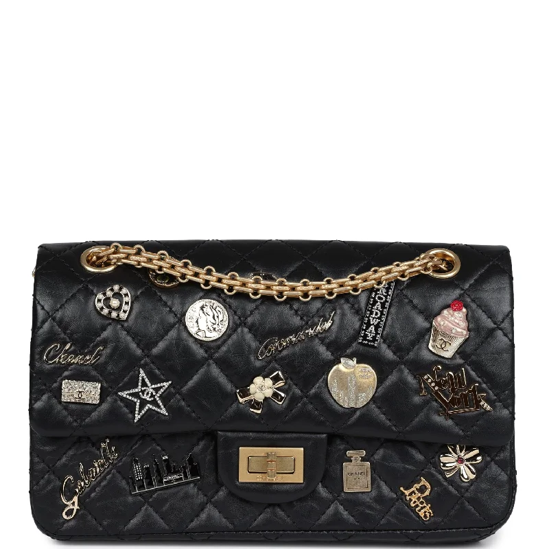 Chanel Small Reissue 225 2.55 Double Flap Lucky Charms Black Aged Calfskin Antique Gold Hardware