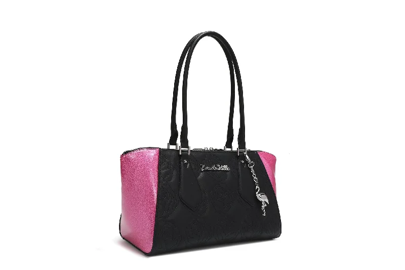 Black with Winkle Pink Sparkle Safari Tote