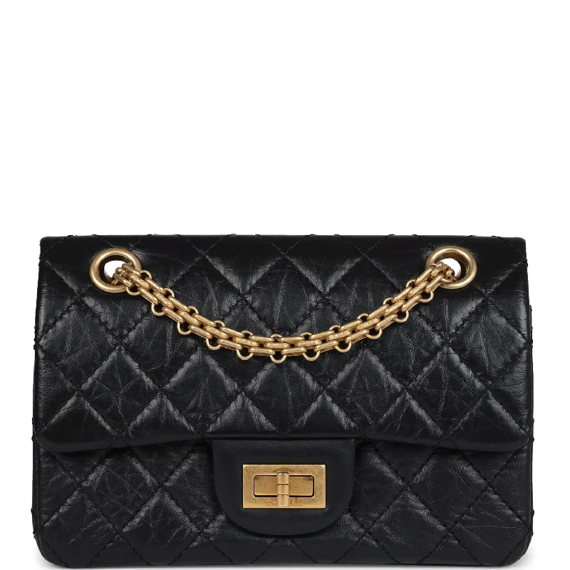 Chanel Mini Reissue 224 2.55 Flap Bag Black Crumpled Aged Calfskin Antique Gold Hardware