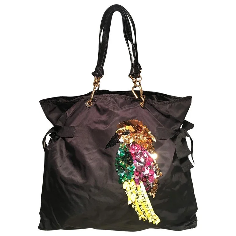 Marc Jacobs black Nylon Beaded Tropical Chappy Bird Tote