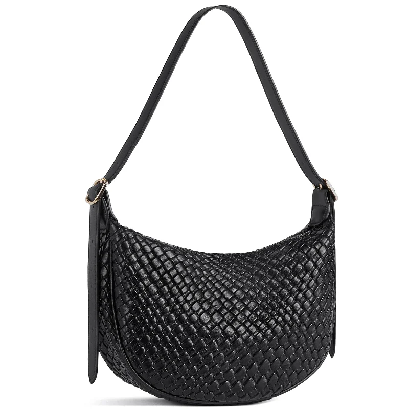 KWELI Woven Leather Half Moon Shoulder Bag