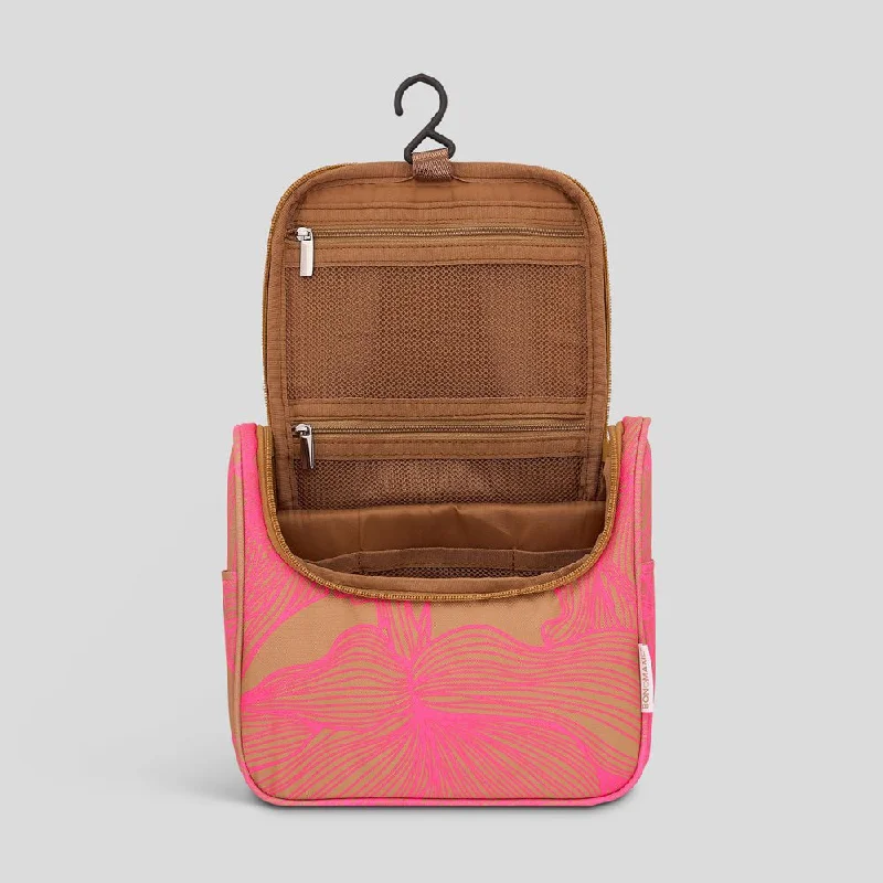 Bon Voyage Travel Toiletry Bag -- Neon Pink/Tan Floral