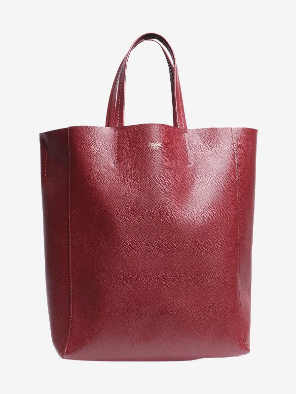 Dark red small Vertical Cabas leather tote bag