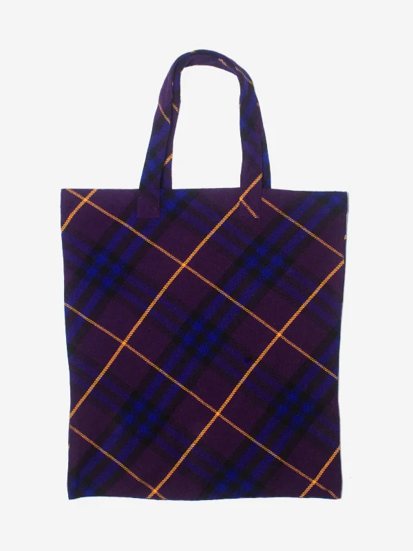 Purple and blue large check tote bag