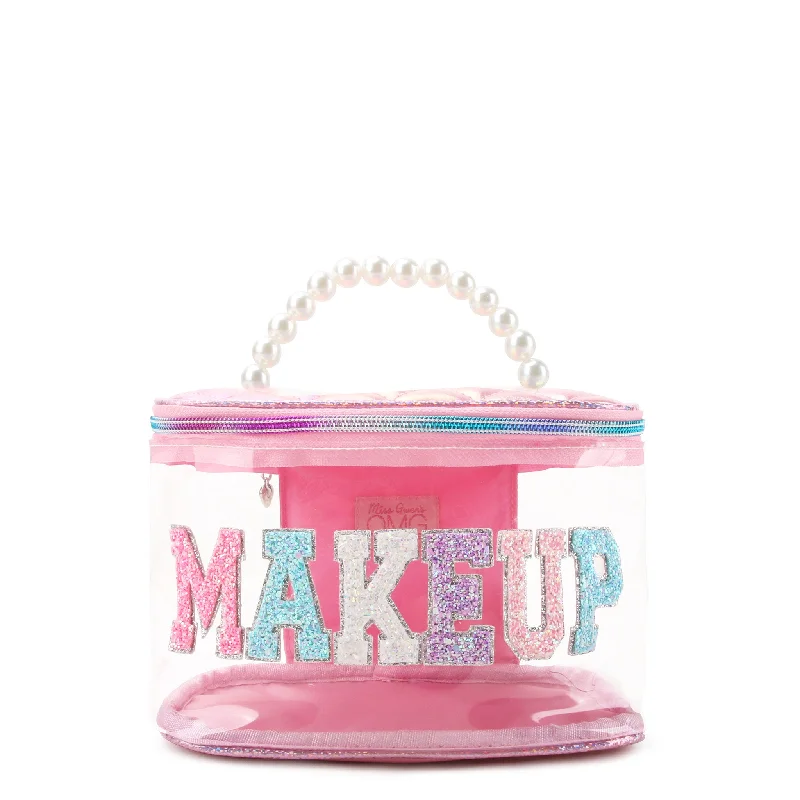 'Makeup' Clear Pearl Handle Glam Bag