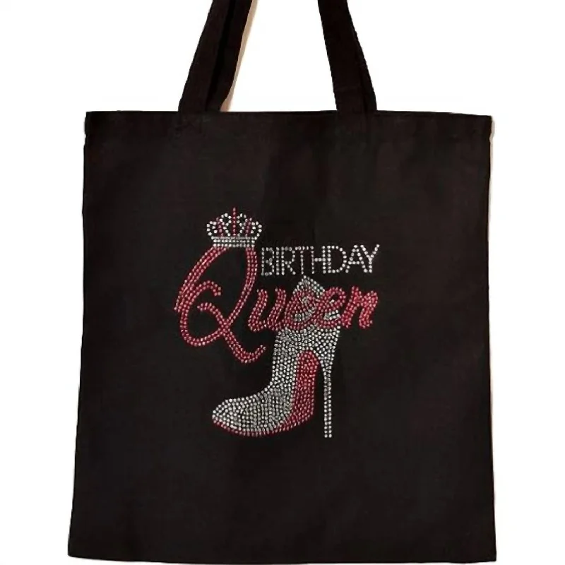 Women's Birthday Queen With Bottom Heels Rhinestone Tote Bag In Black