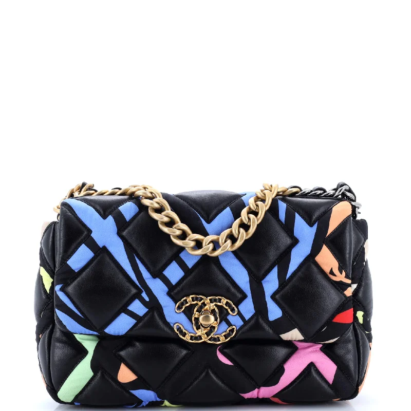 19 Flap Bag Quilted Lambskin and Printed Silk Medium