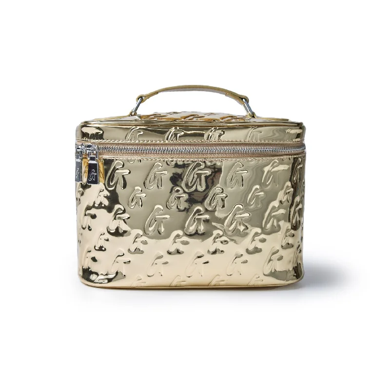 LARGE METALLIC MONOGRAM TOILETRY BAG - METALLIC GOLD