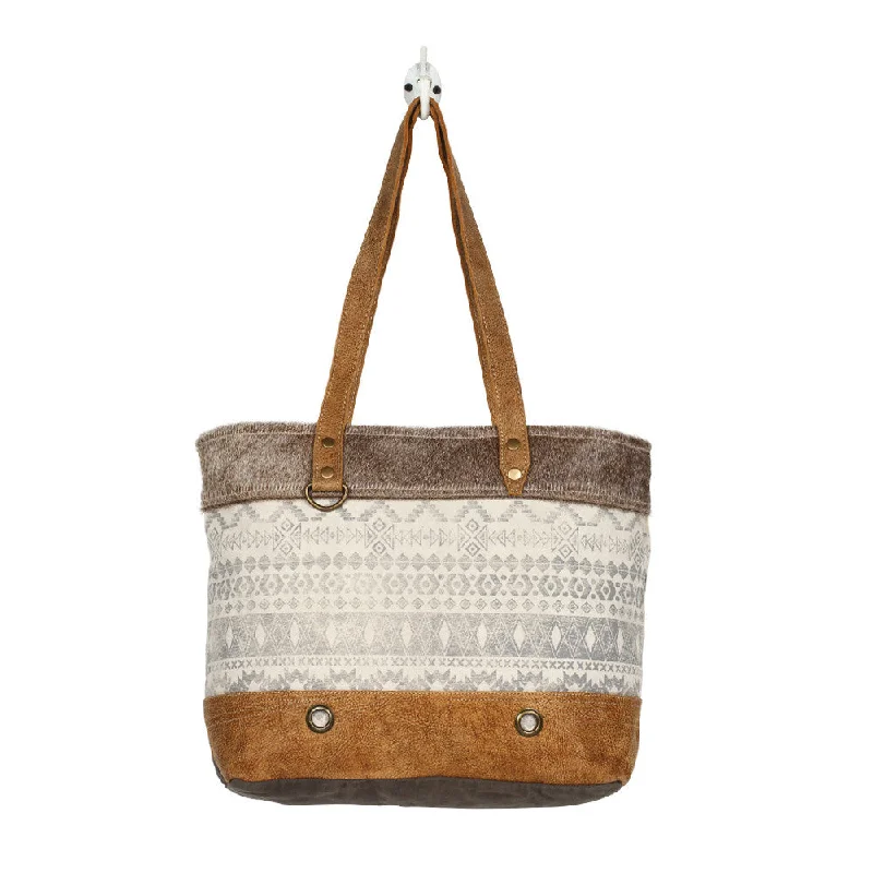 Grey Aztec and Hide Large Tote Bag