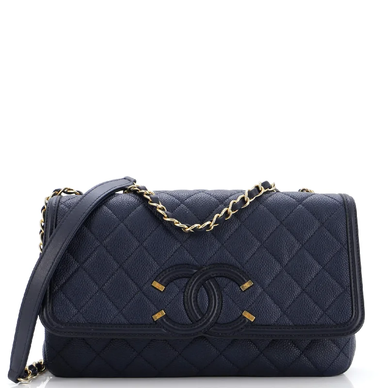 Filigree Flap Bag Quilted Caviar Medium